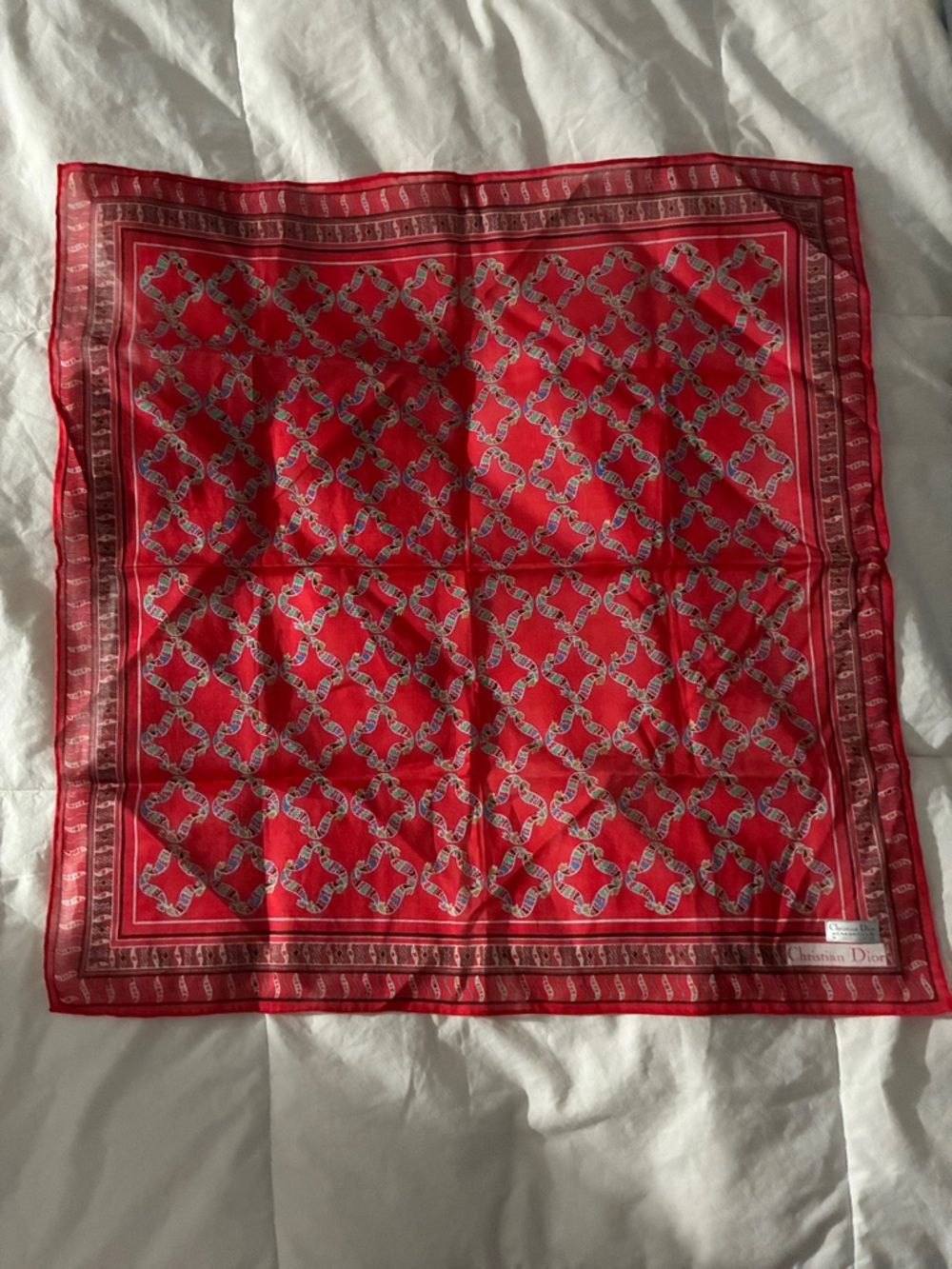 Dior Red Printed Silk Square Scarf